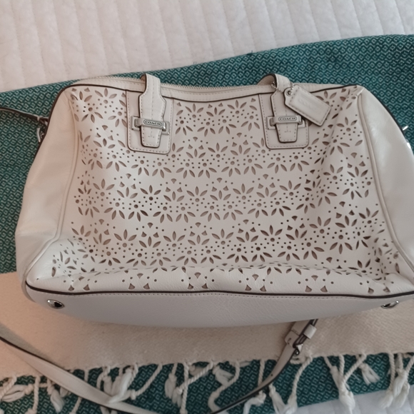 Coach Handbags - White Coach laser cut satchel